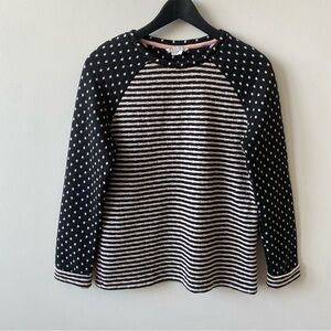 Boden Black & White Striped and Polka Dot Raglan Sweatshirt